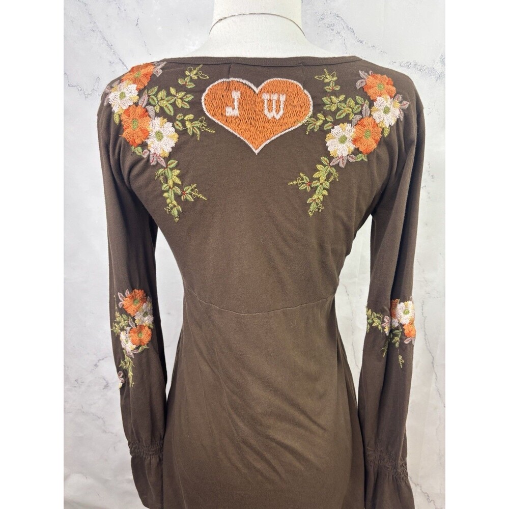 Johnny Was Brown Floral Embroidered Mini Dress with Orange Accents - Picture 10 of 16